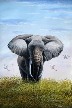 fight with a young bull Ölbilder verkaufen - Bull Elephant aus Afrika